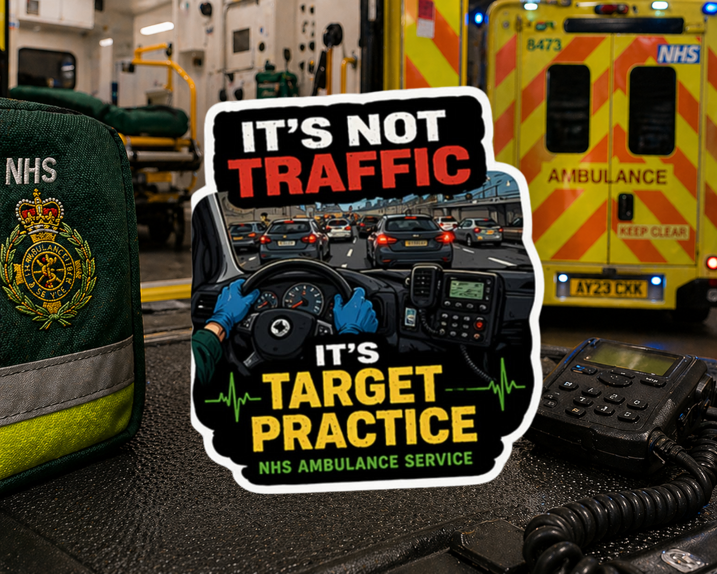 It's Not Traffic, It's Target Practice – NHS Ambulance Service Sticker