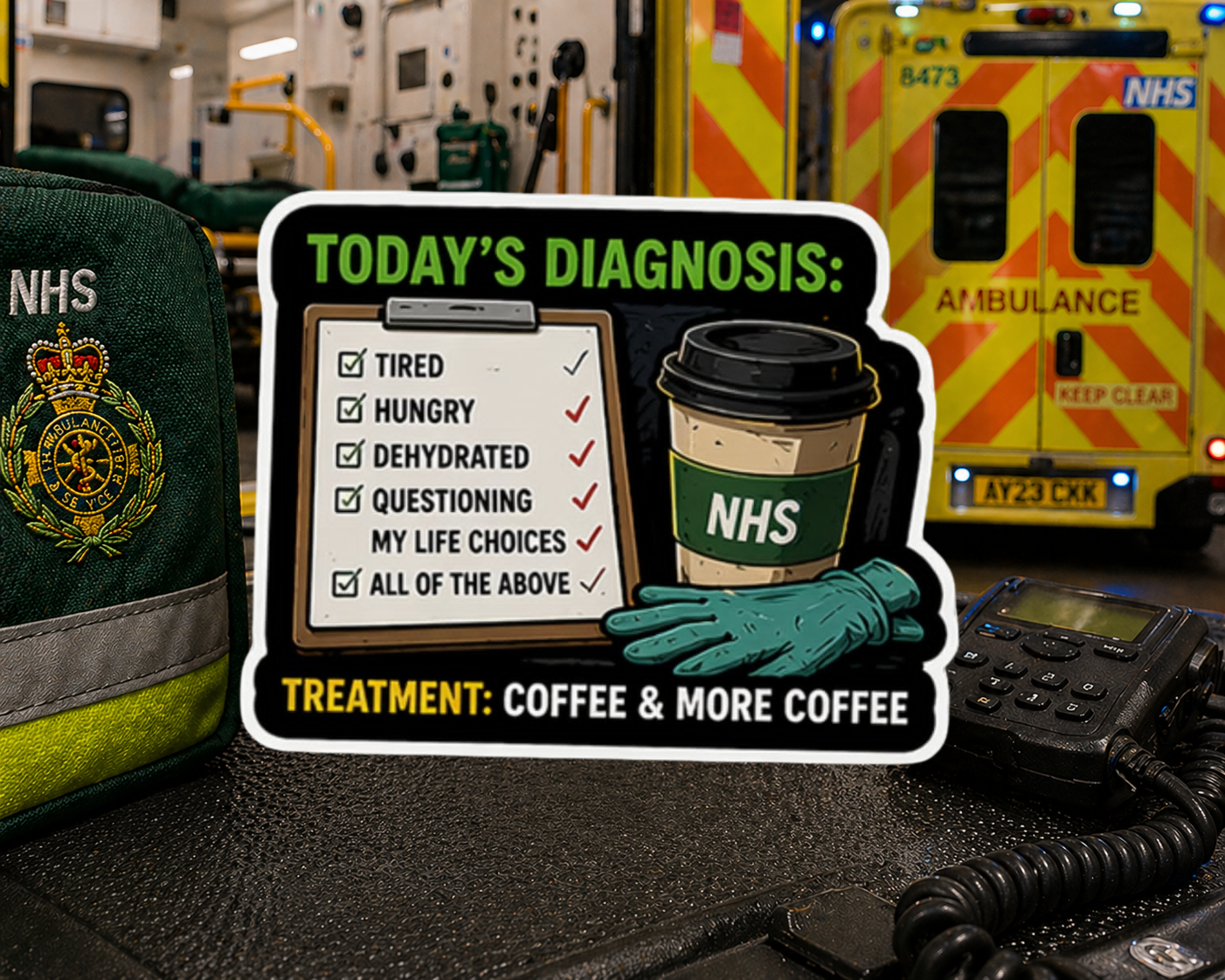 Today's Diagnosis: Coffee & More Coffee Sticker